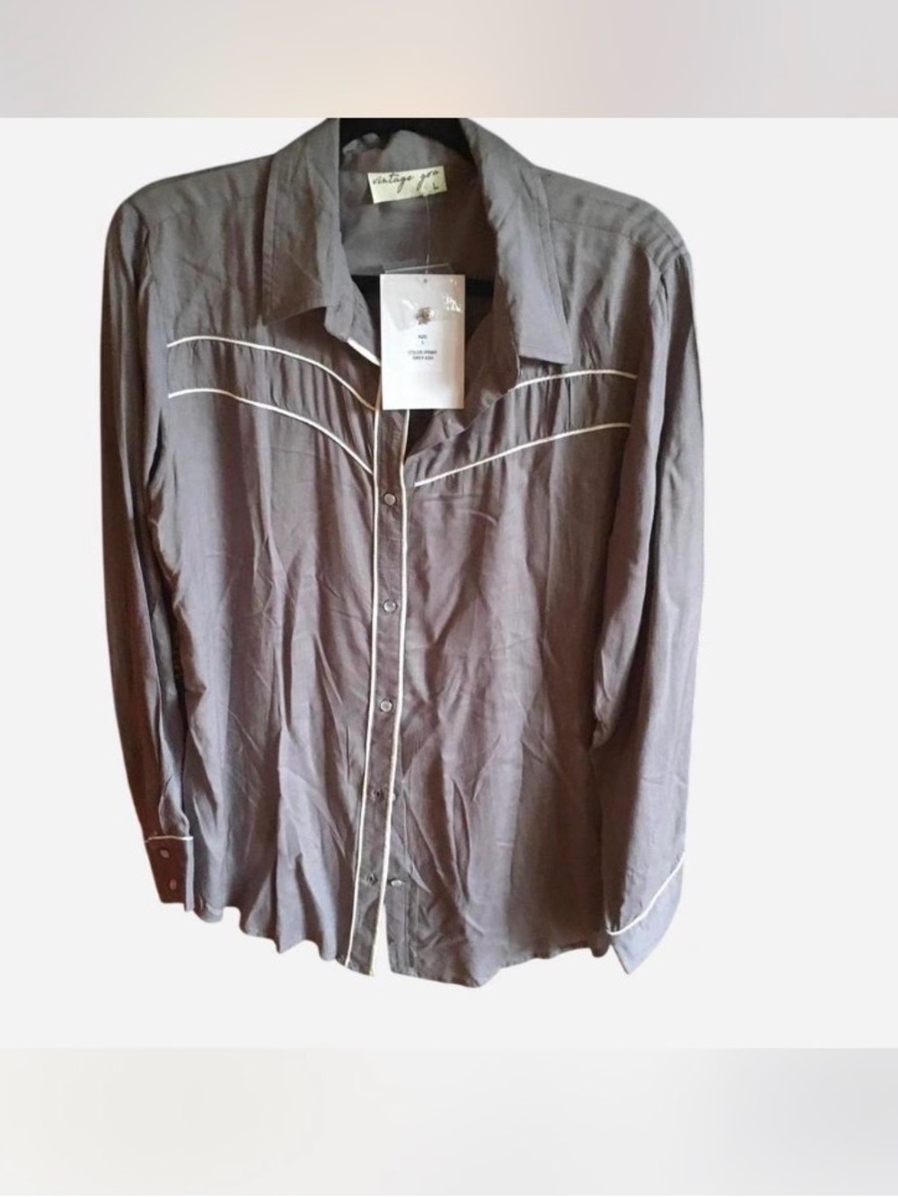 Vintage Goa Grey Ash Western Button Up Shirt L Contrast Piping Cowgirl NWT